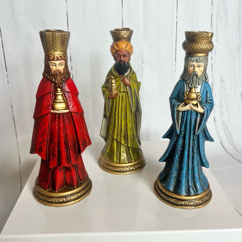 Vintage Mid Century Modern Three Wiseman Candlestick Holders 10.5” tall